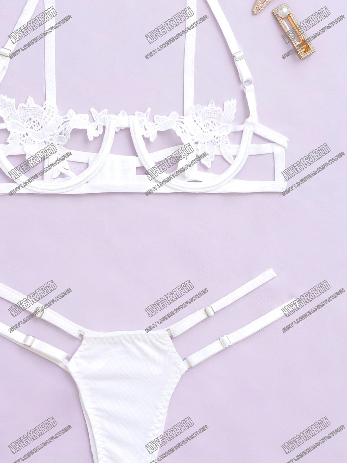 Sexy Underwear Lace Embroidery Hollow Pattern European and American Sexy Two-piece Set Cross-border Sale Supply Exclusive