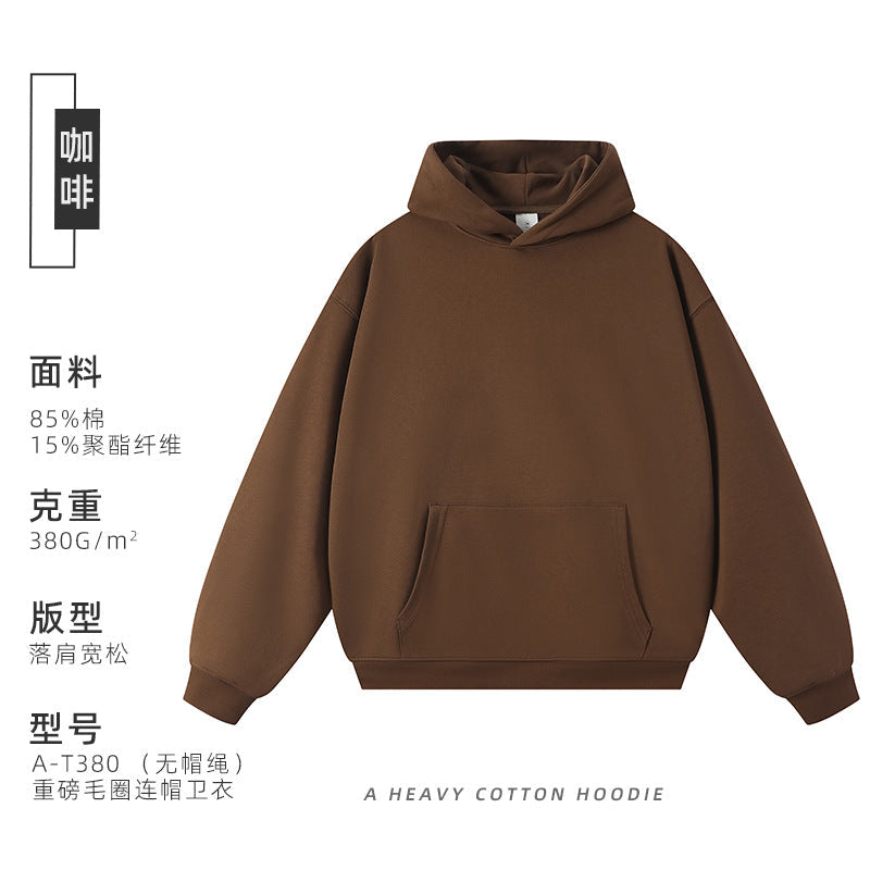 380g Heavyweight Terry Cordless Pullover Printed Off-Shoulder Hoodie Custom-Made Trendy Brand Hooded Sweatshirt with Custom Logo