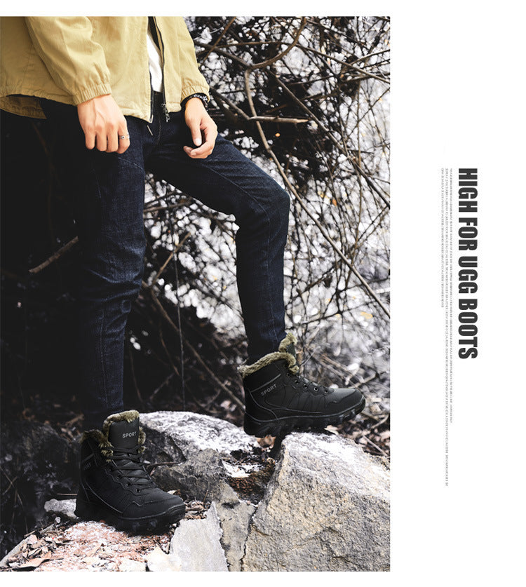 Cross-Border Winter New Cotton Shoes Men's Fur Integrated Snow Boots Outdoor Sports Hiking Boots Fleece-Lined Warm Men's Shoes 47