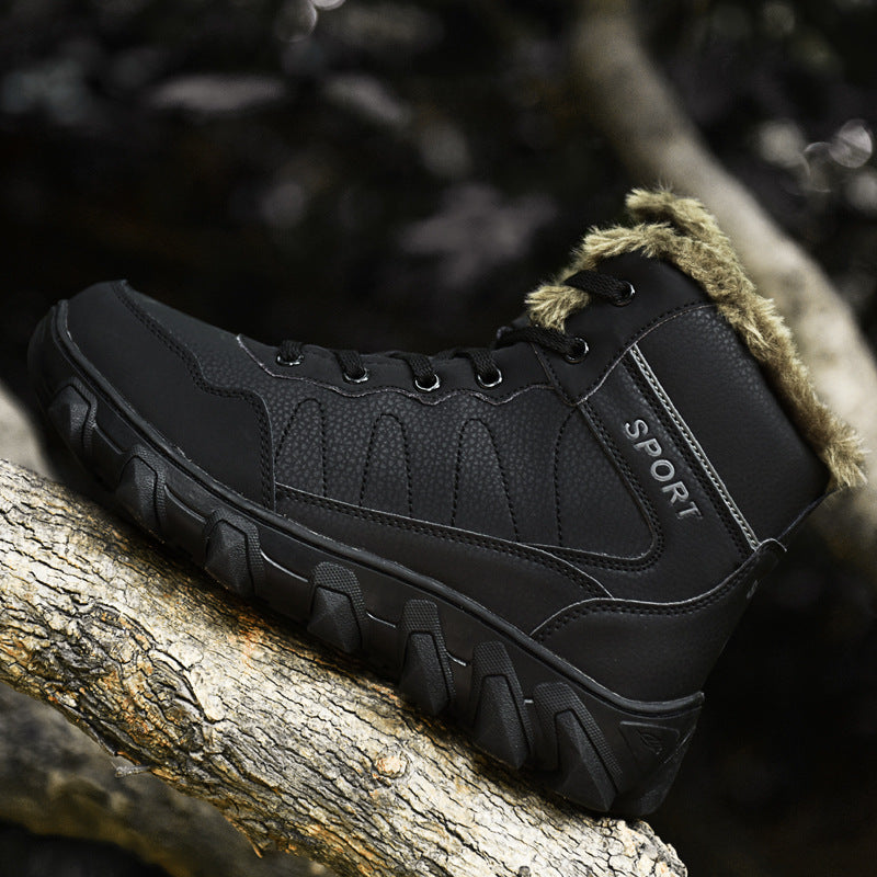 Cross-Border Winter New Cotton Shoes Men's Fur Integrated Snow Boots Outdoor Sports Hiking Boots Fleece-Lined Warm Men's Shoes 47