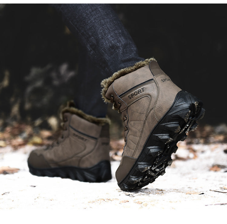 Cross-Border Winter New Cotton Shoes Men's Fur Integrated Snow Boots Outdoor Sports Hiking Boots Fleece-Lined Warm Men's Shoes 47