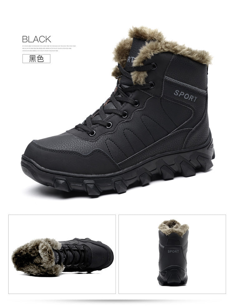 Cross-Border Winter New Cotton Shoes Men's Fur Integrated Snow Boots Outdoor Sports Hiking Boots Fleece-Lined Warm Men's Shoes 47