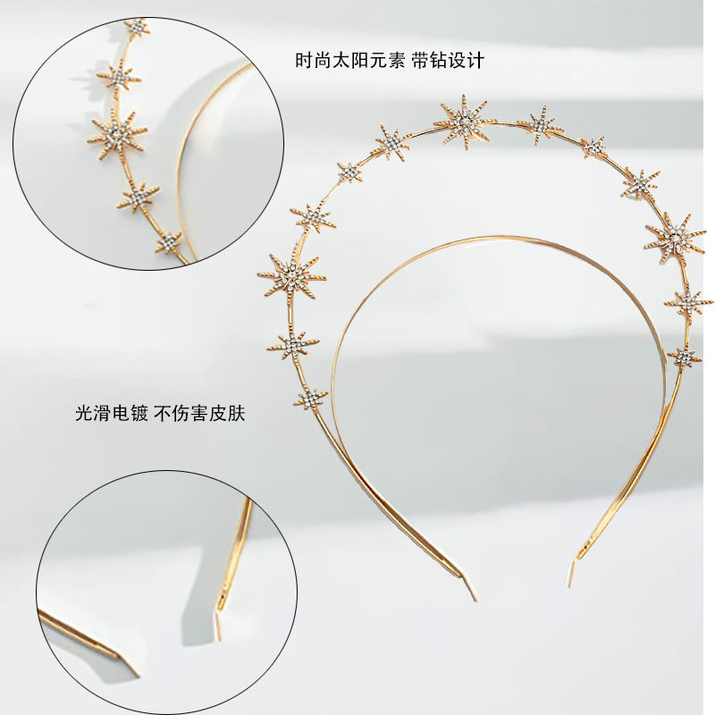 European and American Personalized Baroque Style Sun Moon Star Earrings Double-Layered Six-Pointed Star Headband with Diamonds and Shiny Decorations