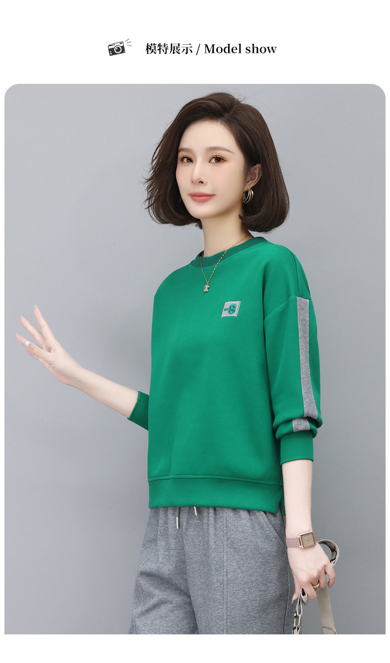 Round Neck Sweatshirt for Women 2024 Spring Small Hooded Sports Middle-Aged Mother Spring & Fall Tops Casual and Versatile