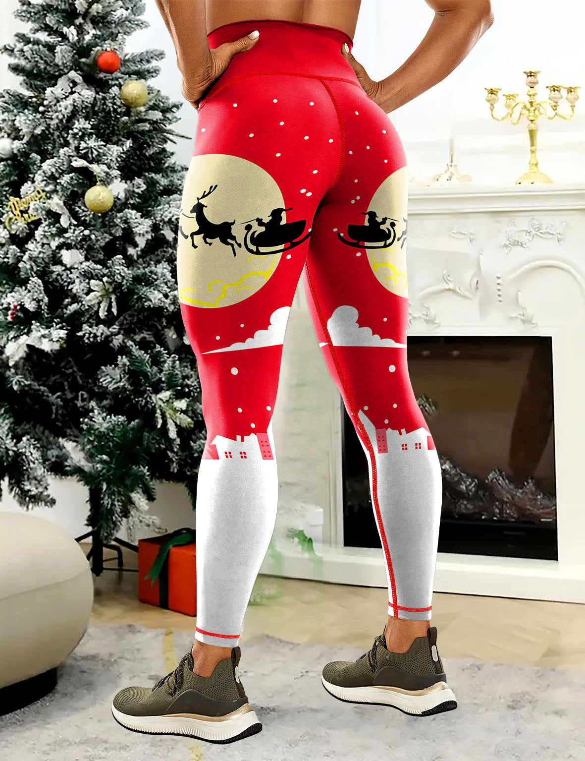 Cross-border Europe and the United States Christmas printing comfortable yoga pants hip outdoor sports fitness running yoga clothing wholesale