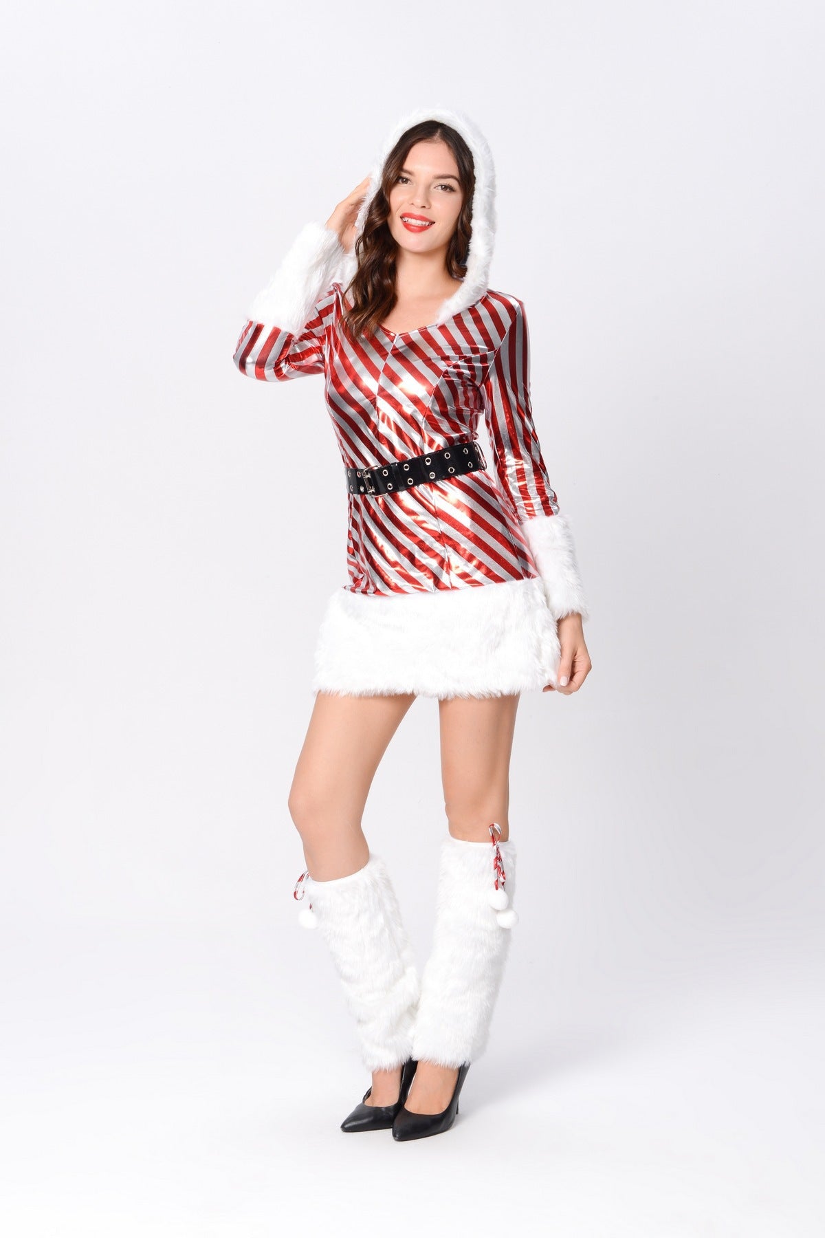 Christmas Costume Nightclub Party Hotel Ds Gogo Performance Costume Red and White Stripesd Photography Photo Costume with Foot Covers