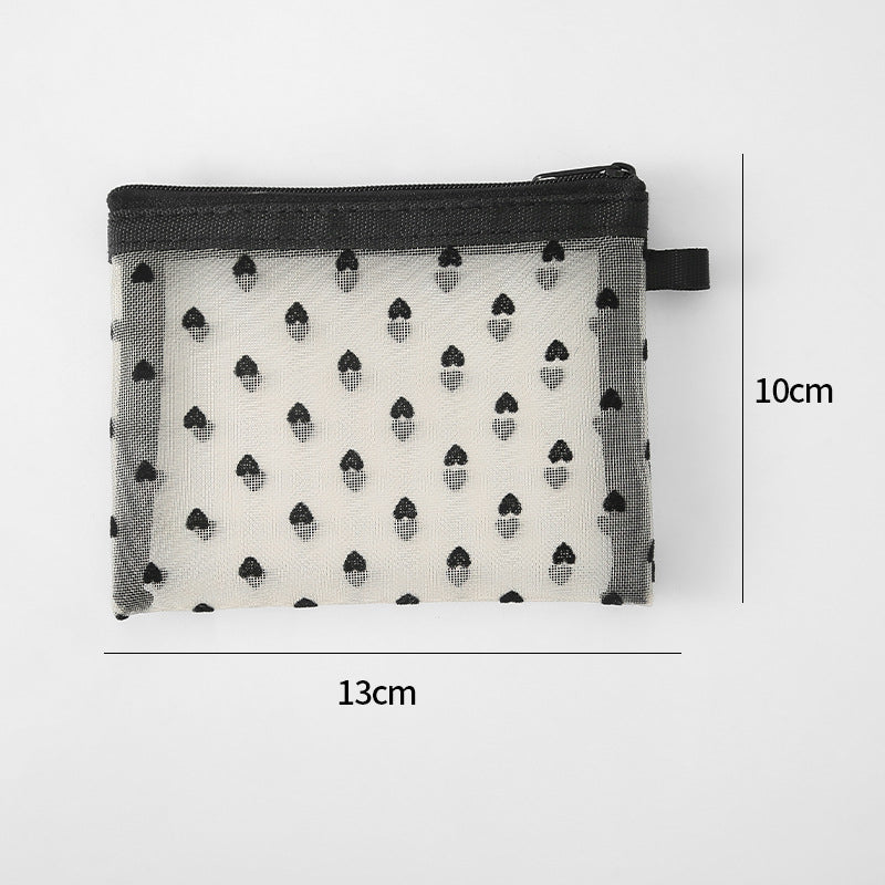 Bei Lian small size mesh cosmetic bag portable flocking cosmetic storage bag love fashion lipstick storage bag wholesale