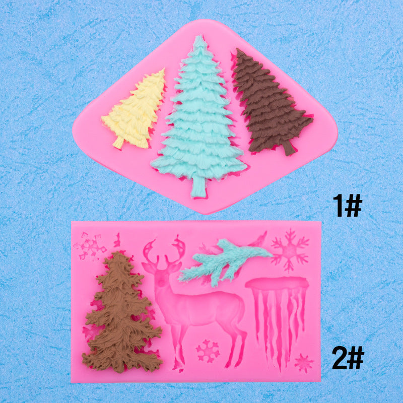 Christmas Theme Elk Snowflake Icicle Christmas Tree Shape Silicone Mold Creative Baking Fondant Cake Decoration
