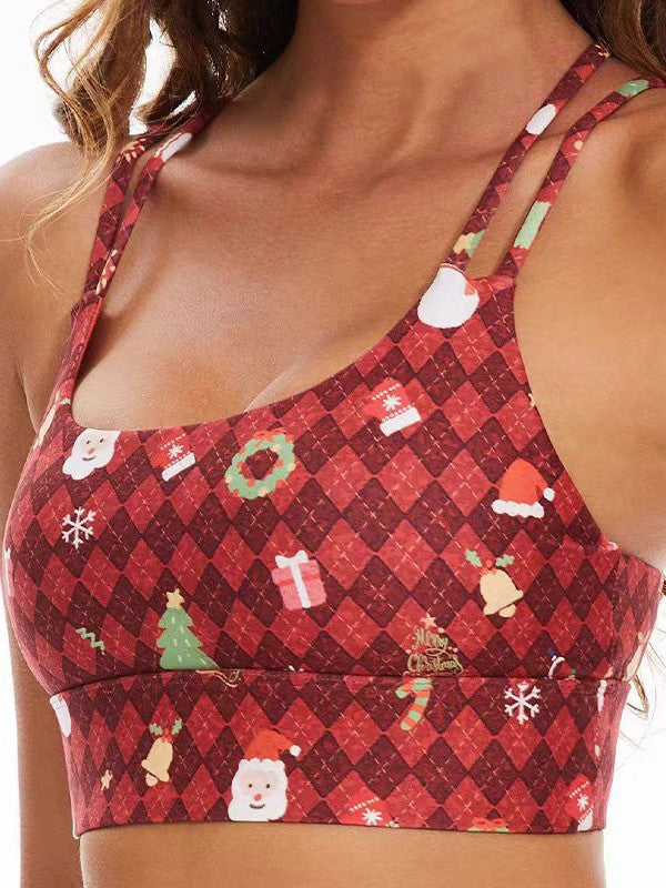 Foreign Trade Cross-border European and American Printed Plaid Sports Bra Underwear Women's Running Fitness Pants Yoga Clothes Quick-drying suit