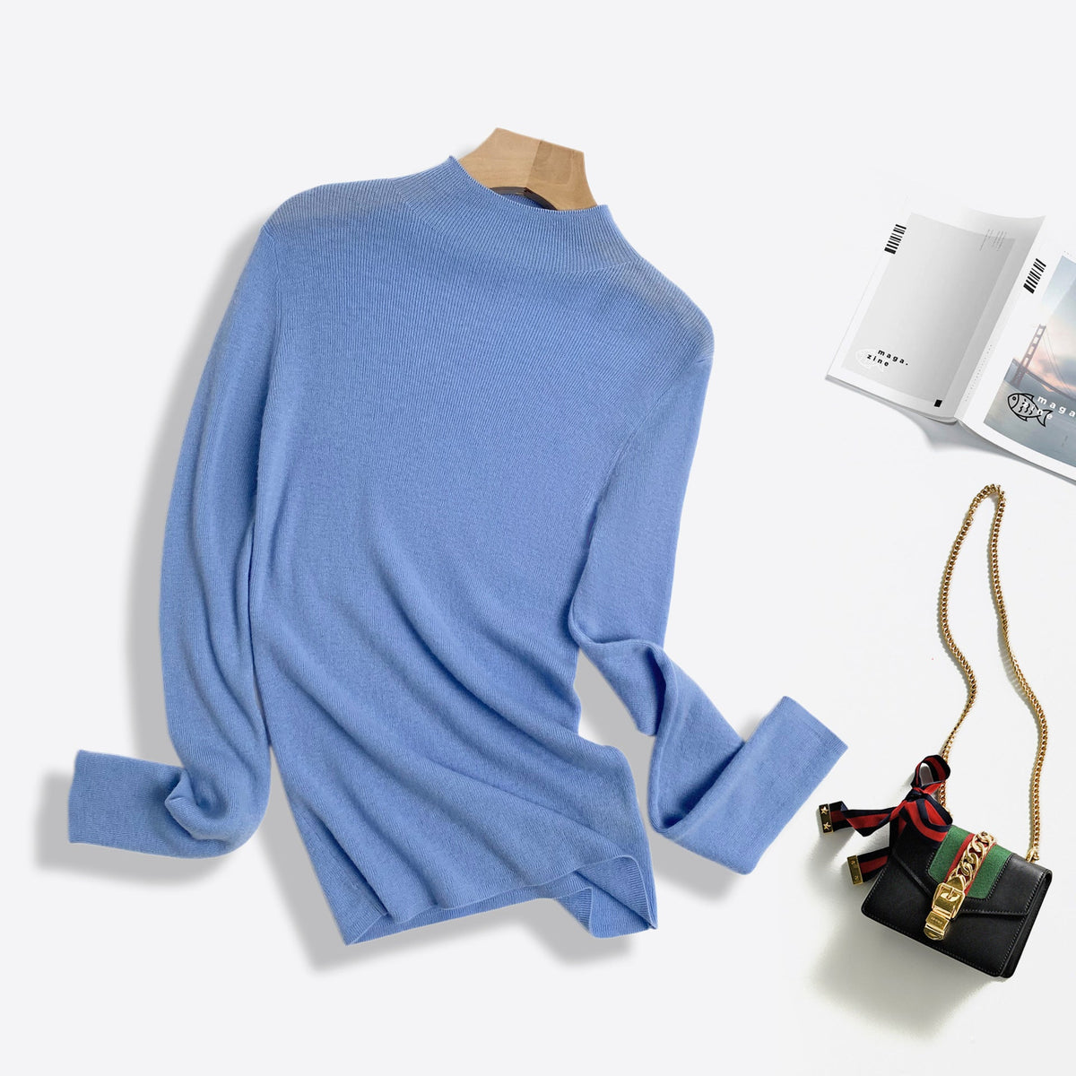 Machine Washable 100% Superfine Wool Sweater for Women Autumn and Winter New Loose Half Turtleneck Knitted Bottoming Sweater for Women