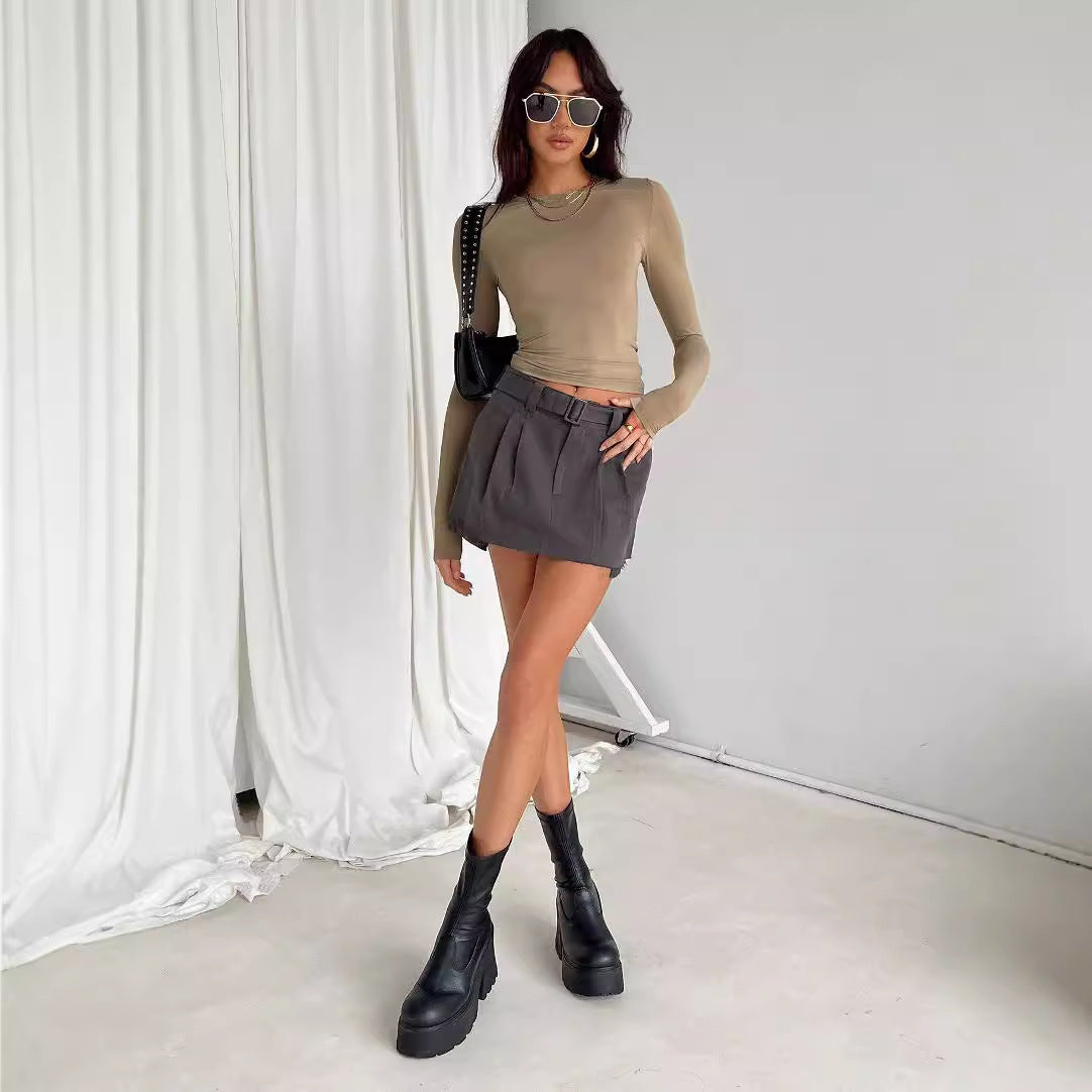 Versatile Irregular Slim Fit Bottoming Top Slim-fit Long Sleeve