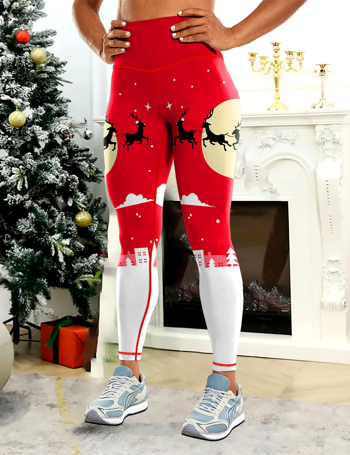 Cross-border Europe and the United States Christmas printing comfortable yoga pants hip outdoor sports fitness running yoga clothing wholesale