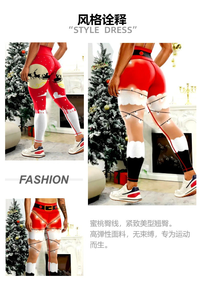 Cross-border Europe and the United States Christmas printing comfortable yoga pants hip outdoor sports fitness running yoga clothing wholesale