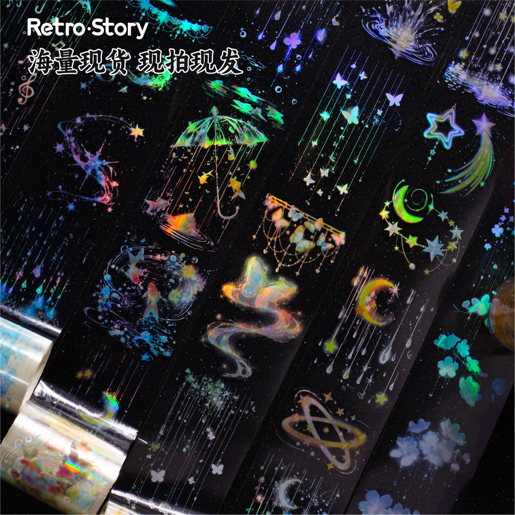Carefully Selected Cross-Border Retr Ostory Rainy Night Series Journal Stickers, Laser Landscape Pet Tape, Reusable Stickers