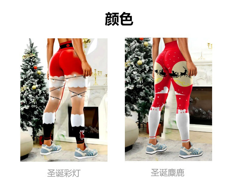 Cross-border Europe and the United States Christmas printing comfortable yoga pants hip outdoor sports fitness running yoga clothing wholesale