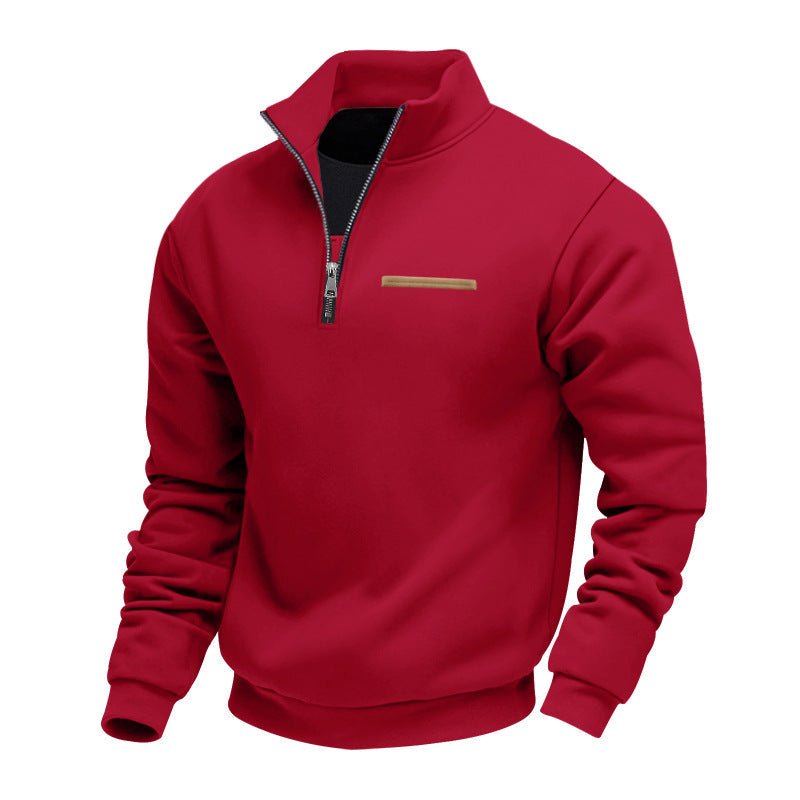 Cross-Border American Style Autumn and Winter Heavyweight Fleece Long-Sleeve Men's Sweatshirt with Half-Zip, Loose Fit, Stand Collar, Pullover Men's Sweatshirt