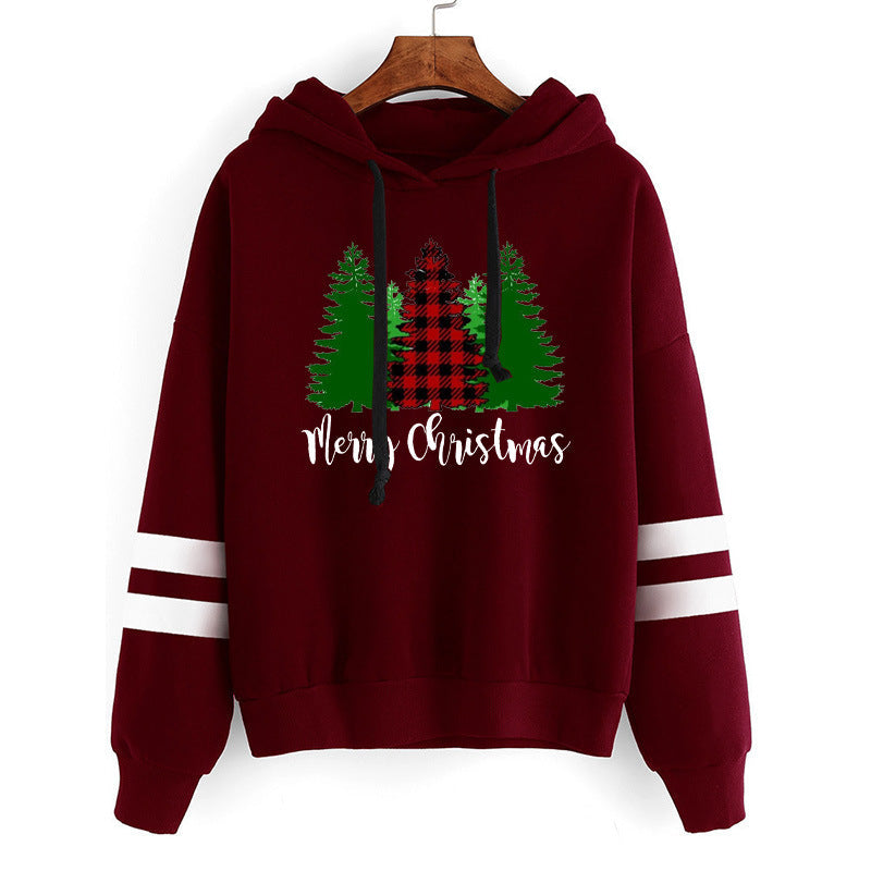 Foreign Trade Cross-border Red Plaid Christmas Tree Merry Christmas Printed Parallel Bars Striped Sweat Europe and America