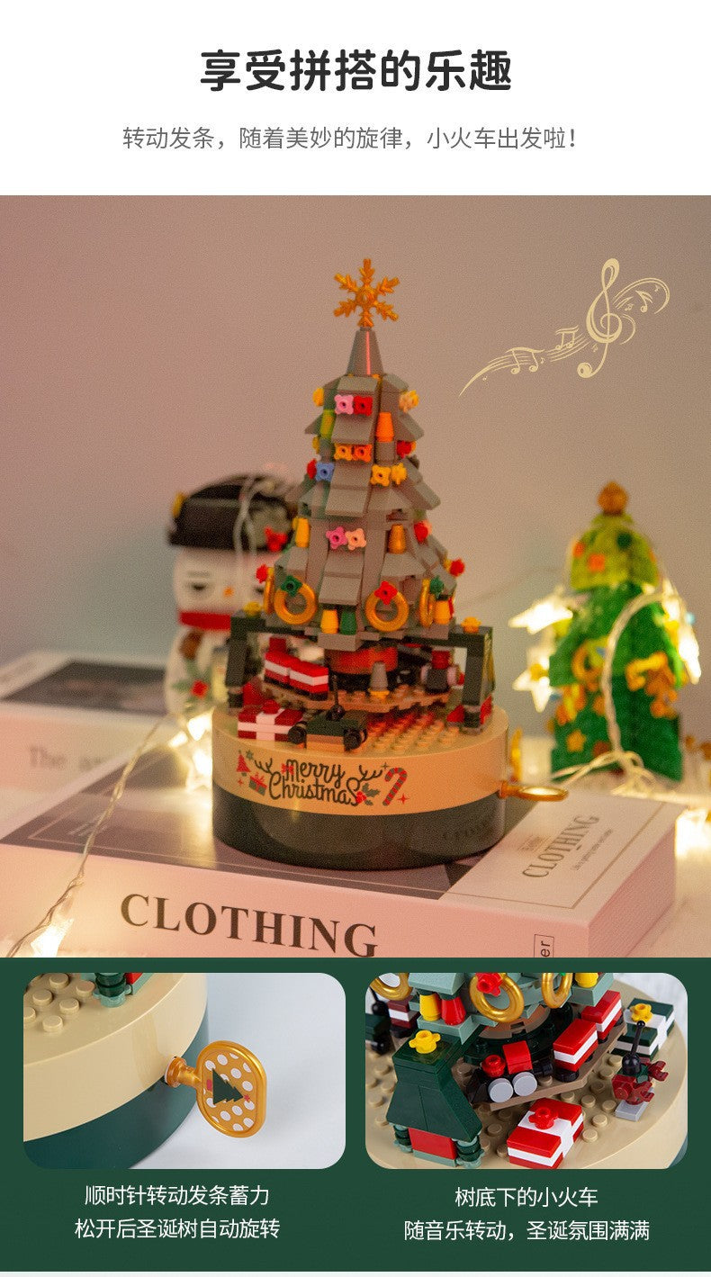 [Free Shipping] Genuine Jiaqi 1302 Colorful Christmas Tree Building Blocks Rotating Music Box Chinese Christmas Building Blocks Gift