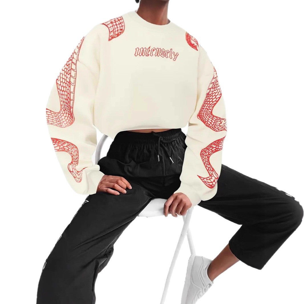 Printed Hooded Pullover Loose Retro Sweater
