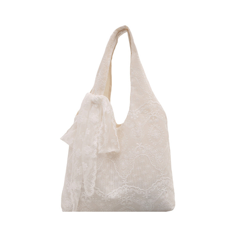 Korean Style Small Fresh Lace Flower Canvas Bag 2025 New Large Capacity Commuter Lazy Style Single Shoulder Large Tote Bag