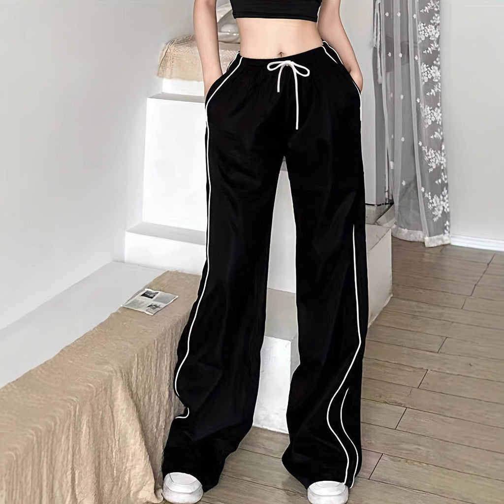 Drawstring Leisure Elastic Waist Pants On Both Sides