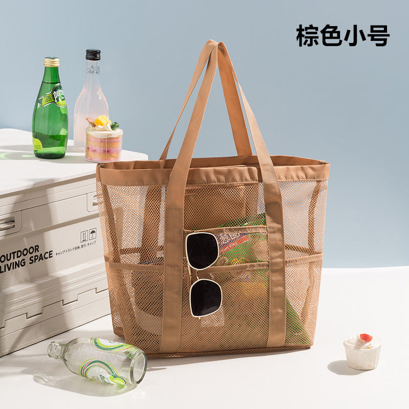 Korean Mesh Beach Bag Large Capacity Swimming Fitness Bag Travel Portable Storage Bag Multi-Pocket Swimsuit Storage Bag