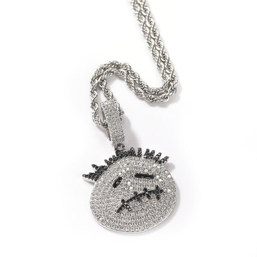 Gu Meng New Product Small Prickly Head Cartoon Hip Hop Men's Necklace Pendant European and American Street Fashion Brand Zircon Pendant