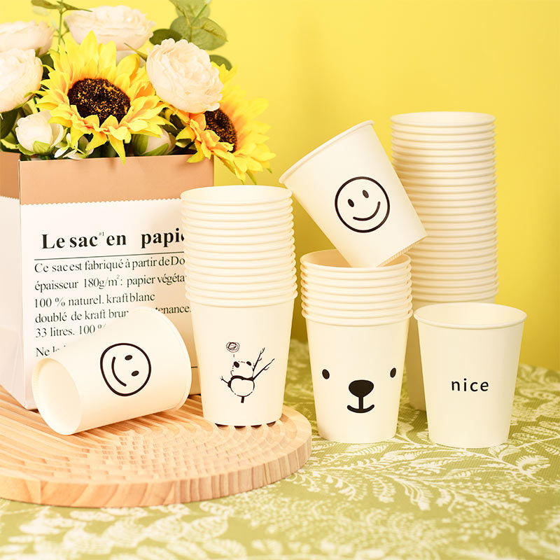 Disposable Paper Cups with Cute Cartoon Patterns for Commercial, Office, and Home Use, Food-Grade, 250ml, Thickened
