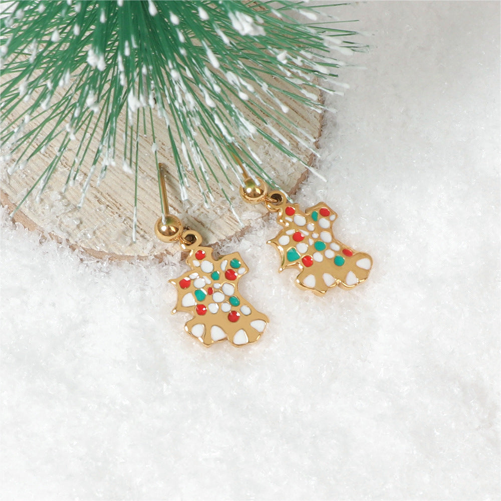Justop European and American Christmas Ornaments Christmas Tree Earrings Santa Claus Earrings Oil Dripping Pendant Holiday Gifts