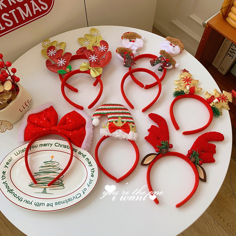 Christmas antler headband female Christmas hairpin headdress holiday dress up gift big bow headband hair accessories headdress