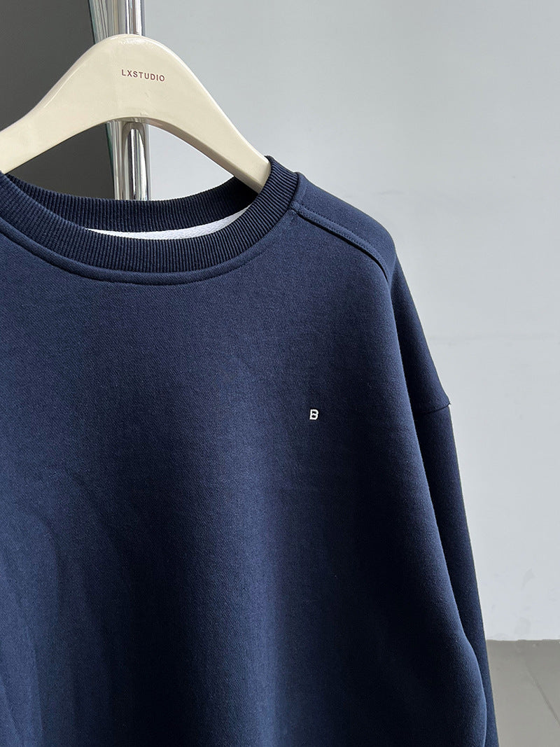 Luxi Simple Profile Loose BF Solid Color Lazy Pullover Sweatshirt Women's ins Letter Embroidered Long-sleeved Top 2267