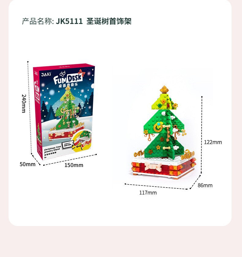 [Free Shipping] Genuine Jiaqi 1302 Colorful Christmas Tree Building Blocks Rotating Music Box Chinese Christmas Building Blocks Gift