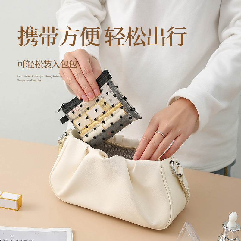 Bei Lian small size mesh cosmetic bag portable flocking cosmetic storage bag love fashion lipstick storage bag wholesale