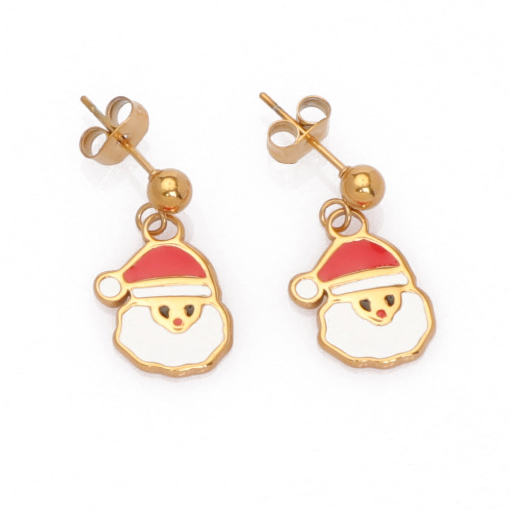 Justop European and American Christmas Ornaments Christmas Tree Earrings Santa Claus Earrings Oil Dripping Pendant Holiday Gifts