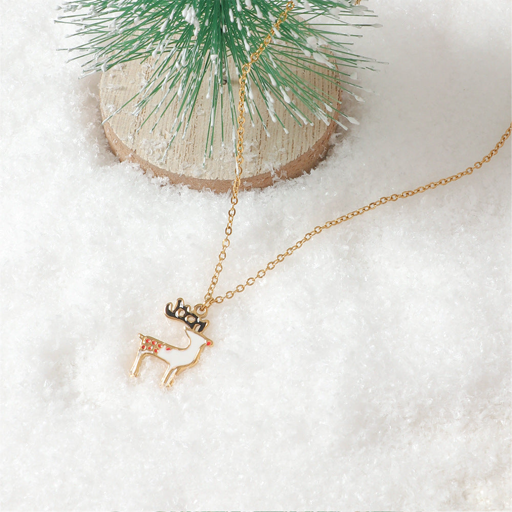 Justop European and American Cross-Border Christmas Tree Necklace Snowman Candy Pendant Christmas Eve Christmas Elk Necklace Jewelry