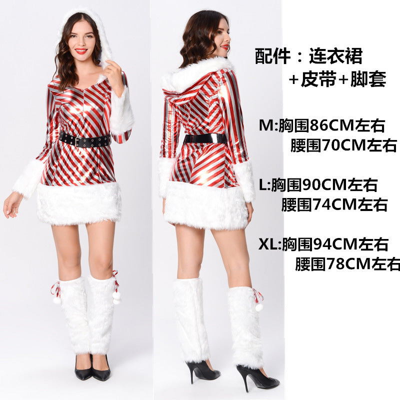 Christmas Costume Nightclub Party Hotel Ds Gogo Performance Costume Red and White Stripesd Photography Photo Costume with Foot Covers