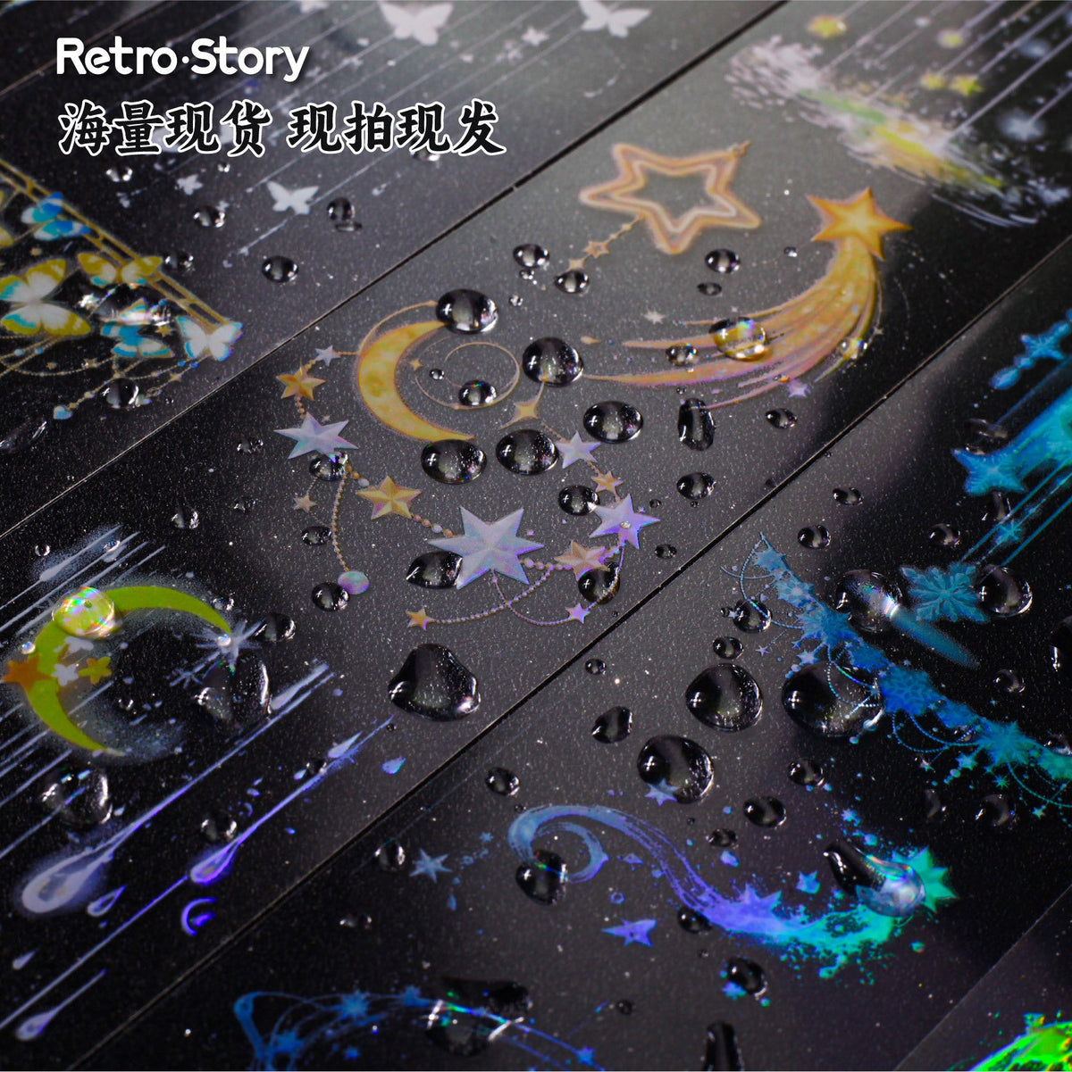 Carefully Selected Cross-Border Retr Ostory Rainy Night Series Journal Stickers, Laser Landscape Pet Tape, Reusable Stickers