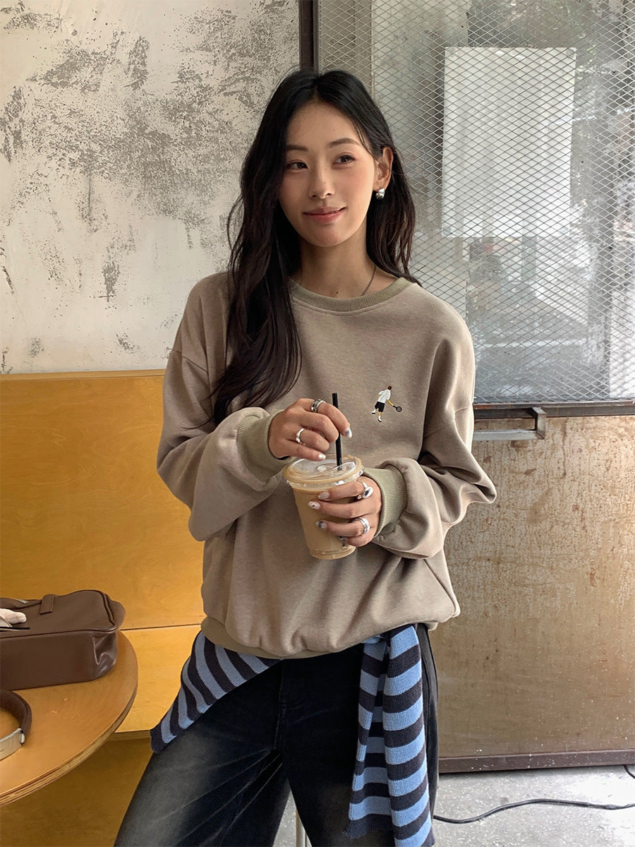 Guangzhou Huang Zheng American Retro Sexy Pullover Embroidered Sweatshirt Feminine Versatile Long-Sleeved Casual Top 530821