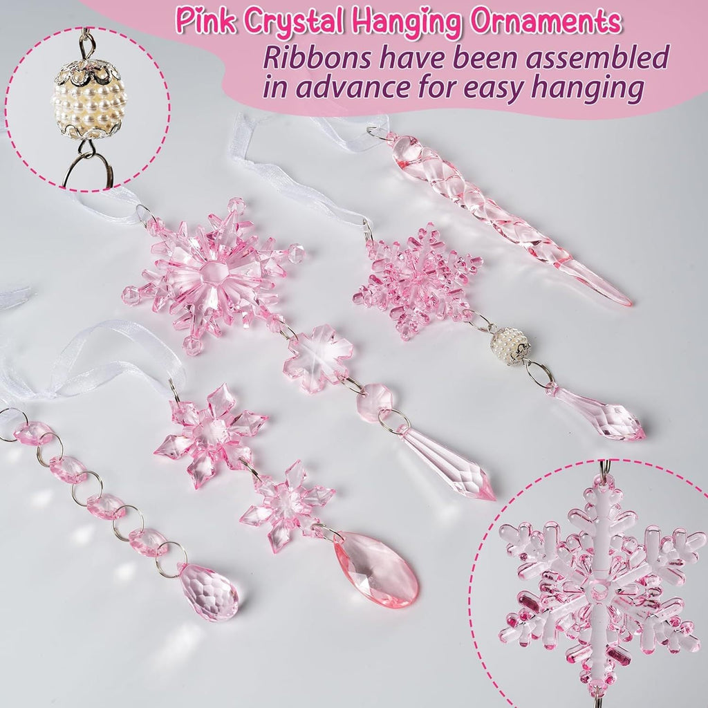 18Pcs Christmas Tree Decoration Crystal Christmas Decorations Hanging Acrylic Snowflakes and Icicles Christmas Tree Pendants