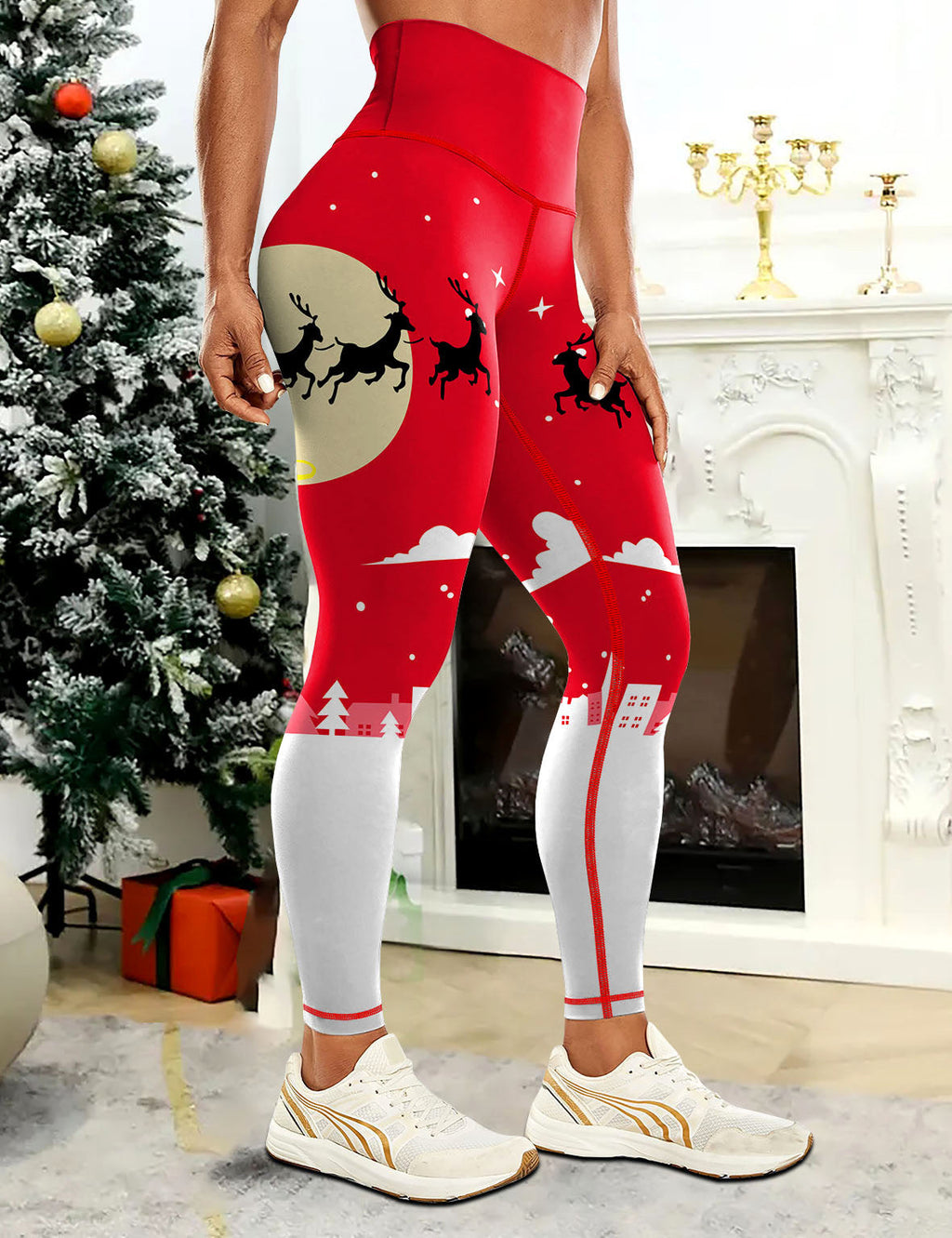 Cross-border Europe and the United States Christmas printing comfortable yoga pants hip outdoor sports fitness running yoga clothing wholesale