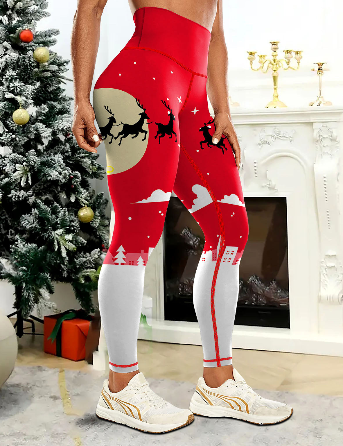 Cross-border Europe and the United States Christmas printing comfortable yoga pants hip outdoor sports fitness running yoga clothing wholesale