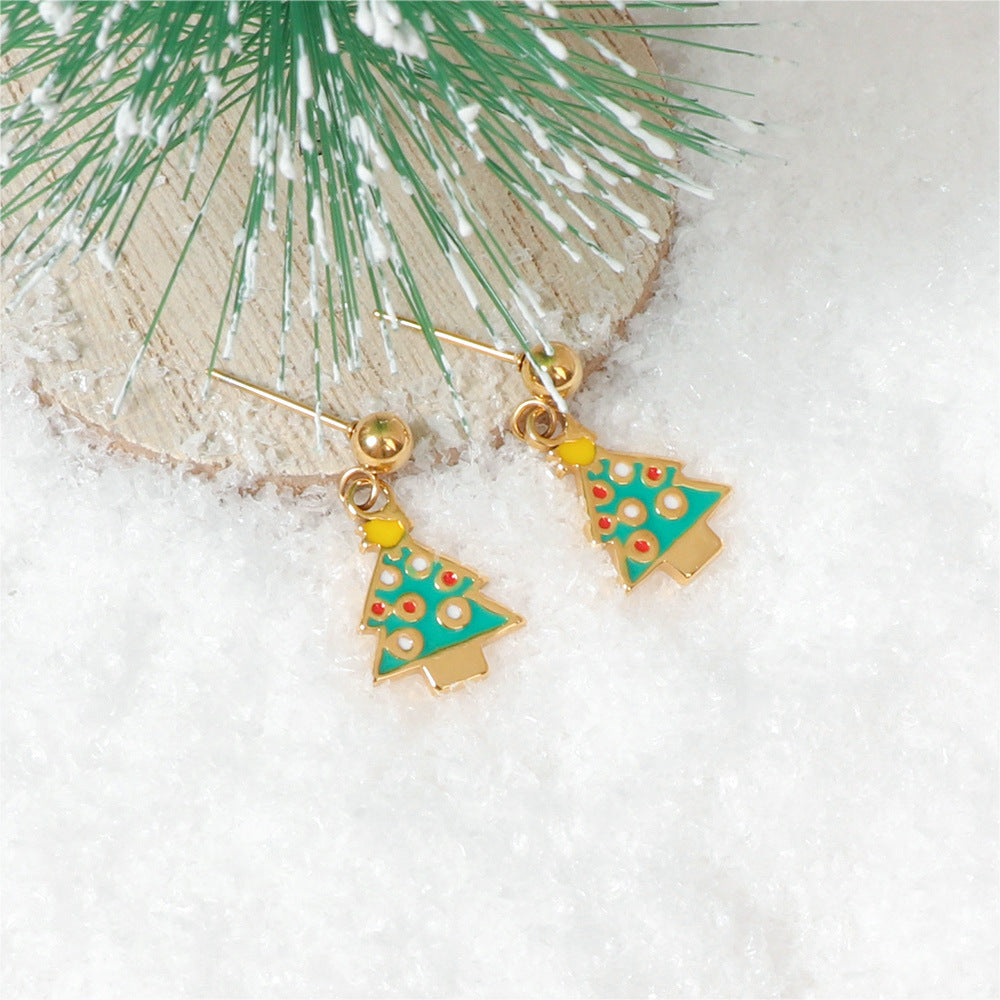 Justop European and American Christmas Ornaments Christmas Tree Earrings Santa Claus Earrings Oil Dripping Pendant Holiday Gifts