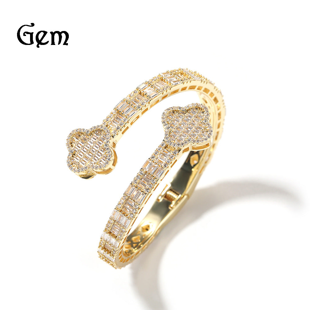 European and American copper inlaid zircon four-leaf clover bracelet high-end sense new ins style niche hip-hop bracelet fashion accessories