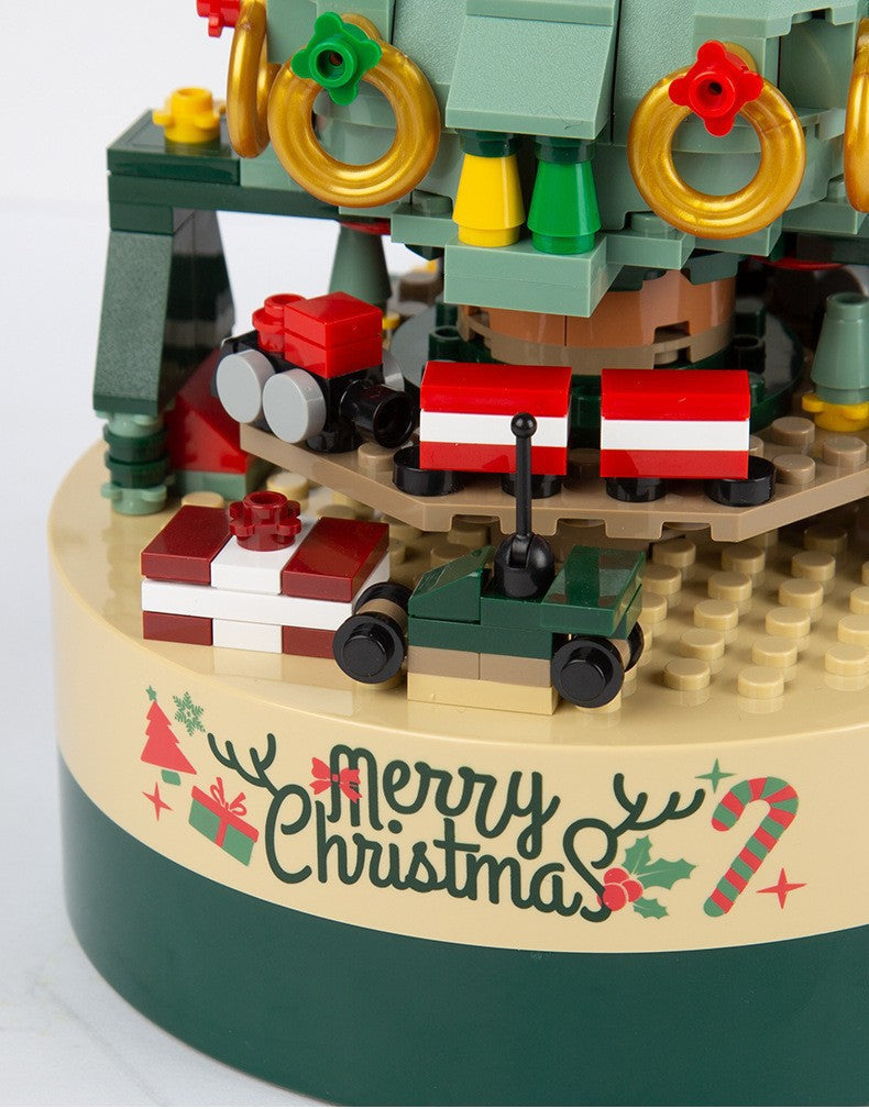 [Free Shipping] Genuine Jiaqi 1302 Colorful Christmas Tree Building Blocks Rotating Music Box Chinese Christmas Building Blocks Gift