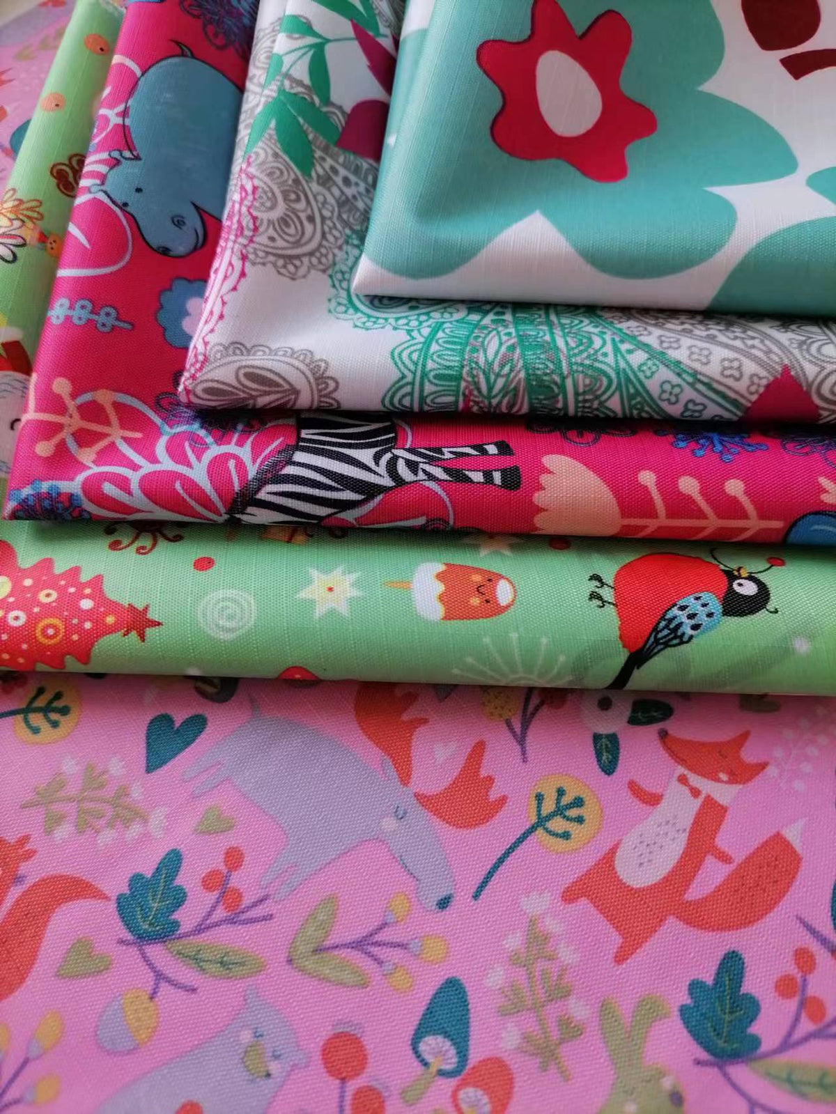 210 Five-Point Pvc Printed Oxford Cloth Christmas Fabric Christmas Tree Packaging Bag Polyester Fabric Christmas Decoration