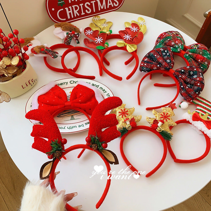 Christmas antler headband female Christmas hairpin headdress holiday dress up gift big bow headband hair accessories headdress