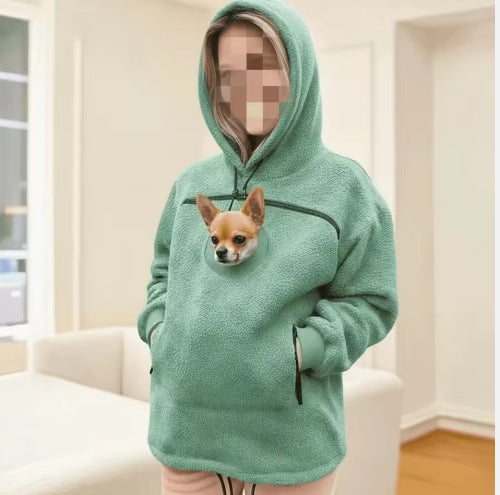 2025 New European and American Polar Fleece Pet-In-One Men's and Women's Trendy Hooded Loose Casual Warm Sweatshirt