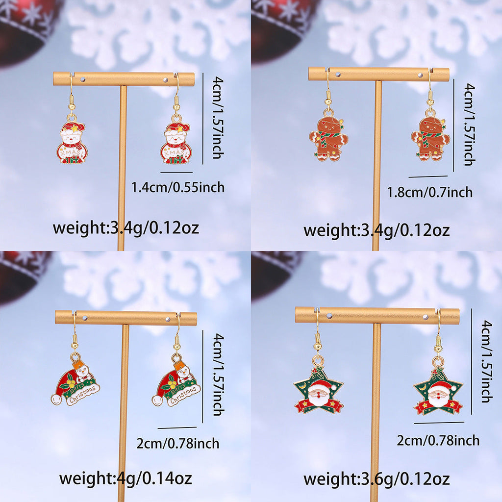 Cross-border personality Christmas series elk gingerbread earrings European and American cartoon oil Santa Claus earrings