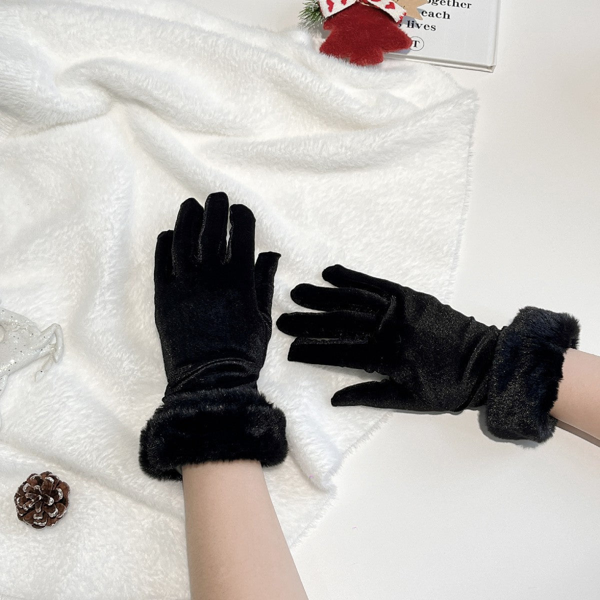 Christmas Party Gloves Bride Short Style Wedding Prom Performance Costume Red Thickened Christmas Gloves