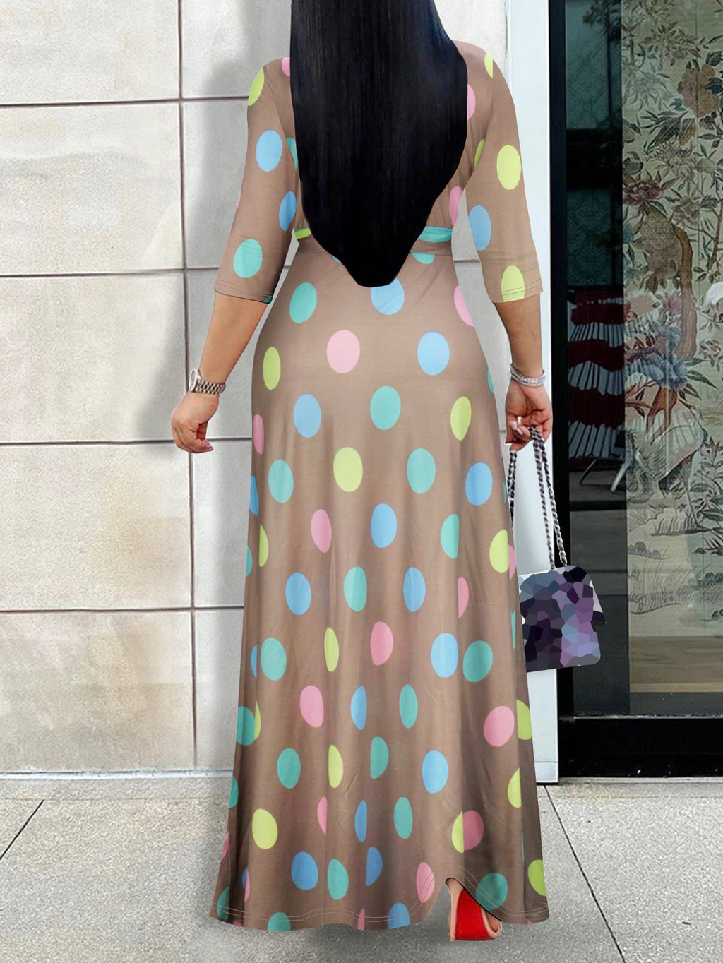 Cross-border Amazon Europe and the United States for Spring, Summer and Autumn Women's Fashion Elegant V-neck Middle Sleeve Casual Long dress